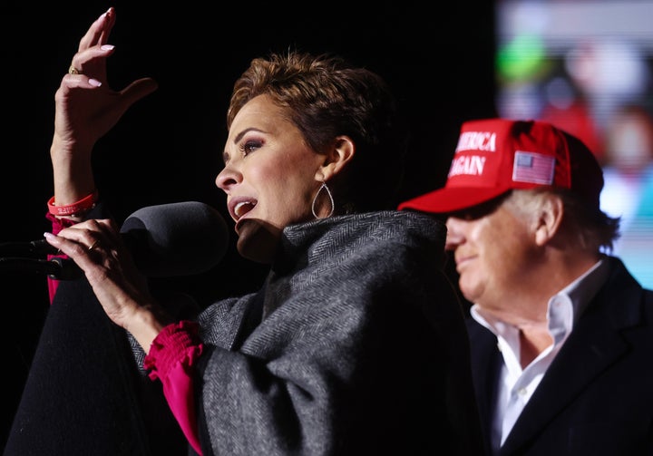 Republican Kari Lake is running for governor in tandem with candidate for secretary of state Mark Finchem. Both are endorsed by Donald Trump.