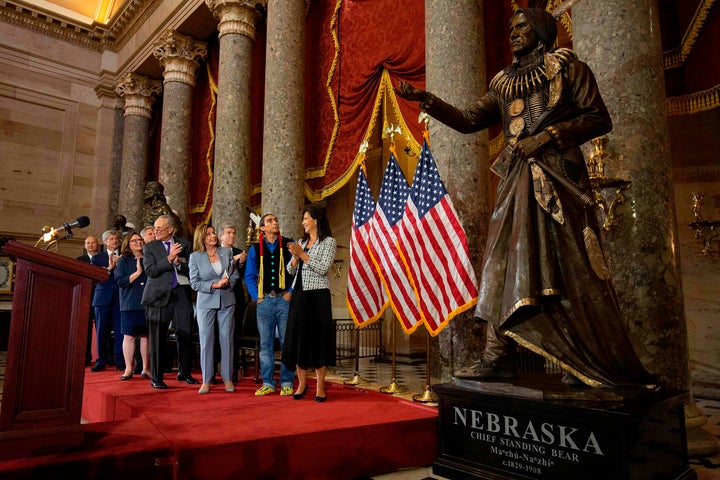 A tomahawk once owned by Chief Standing Bear, a pioneering Native American civil rights leader, has been returned to his tribe after being housed for decades in a museum at Harvard University.(Photo by Alastair Pike / AFP) (Photo credit should read ALASTAIR PIKE/AFP via Getty Images)