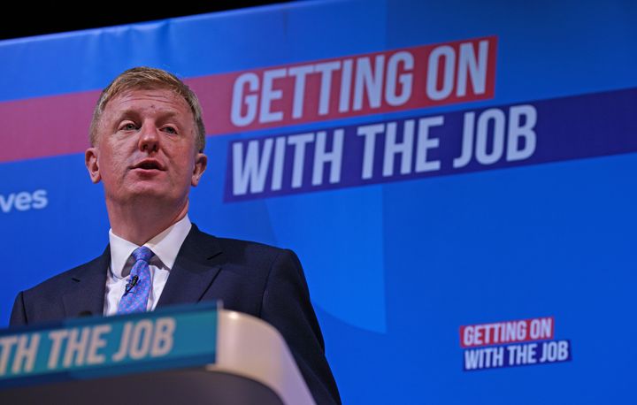 Oliver Dowden speaking during the Conservative Party spring forum in March.