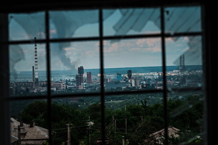 A view of Severodonetsk, as seen from Lysychansk, Ukraine, on June 13, 2022. 