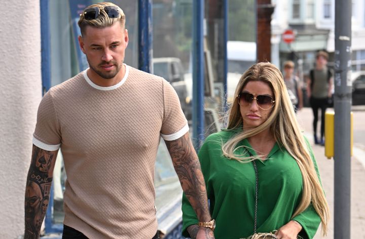 Katie Price seen arriving at court on Friday with boyfriend Carl Woods