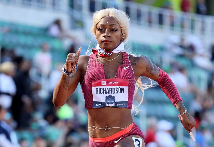 Sha'Carri Richardson runs in the first round of the 100 meters at the USATF Outdoor Championships.