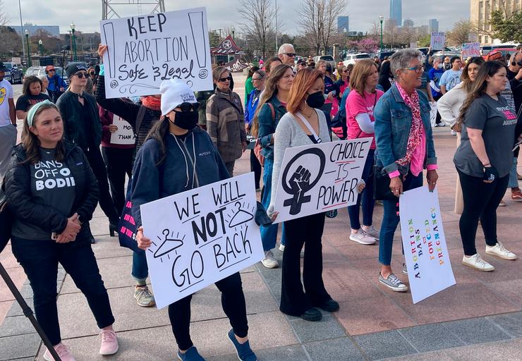 Abortion rights advocates gather outside the Oklahoma Capitol in Oklahoma City on April 5 to protest several anti-abortion bills being considered by the GOP-led legislature.