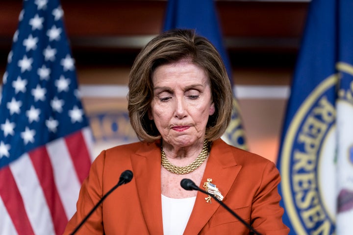 Speaker of the House Nancy Pelosi (D-Calif.) reacts to the Supreme Court decision overturning Roe v. Wade, during a news conference at the Capitol in Washington, Friday, June 24, 2022. (AP Photo/J. Scott Applewhite)