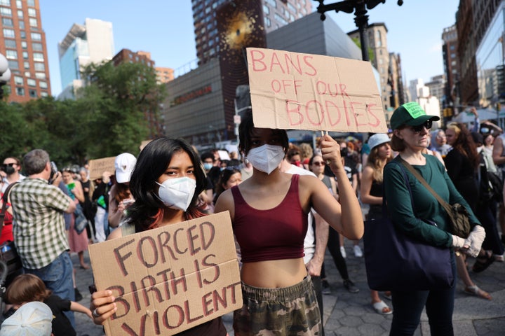 People gather at Union Square in New York to protest against the the Supreme Court's decision in the Dobbs v. Jackson Women's Health.