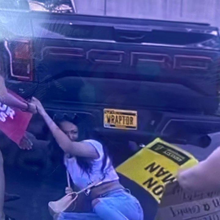 Protesters in Cedar Rapids, Iowa, fall as a driver careens into them during a demonstration against the overturning of Roe v. Wade.