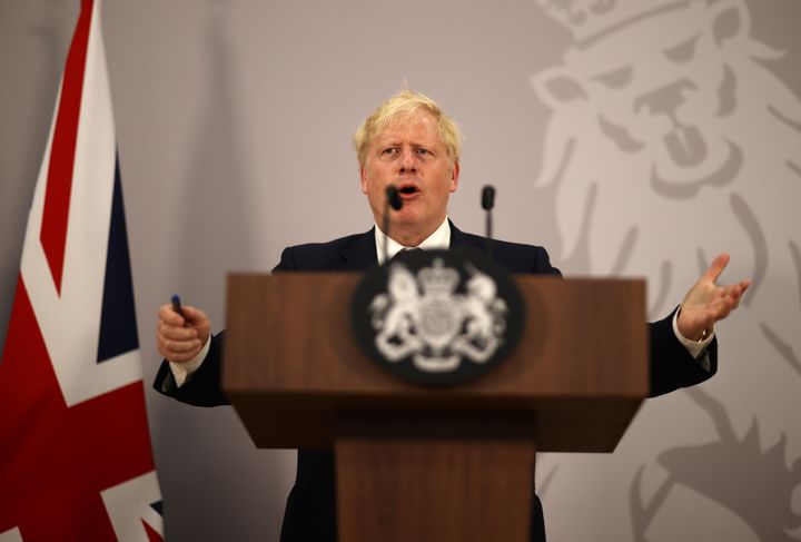 Boris Johnson speaks at a press conference during the Commonwealth heads of government summit.