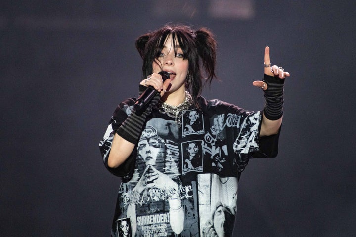 Billie Eilish performs on the Pyramid Stage during day three of Glastonbury Festival at Worthy Farm, Pilton on June 24, 2022 in Glastonbury, England. (Photo by Joseph Okpako/WireImage)