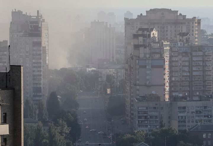 Smoke rises after a missile strike in Kyiv, Ukraine, June 26, 2022. REUTERS/Gleb Garanich