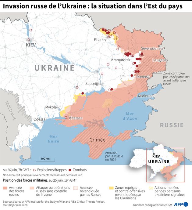 Carte de la situation en Ukraine au 26 juin