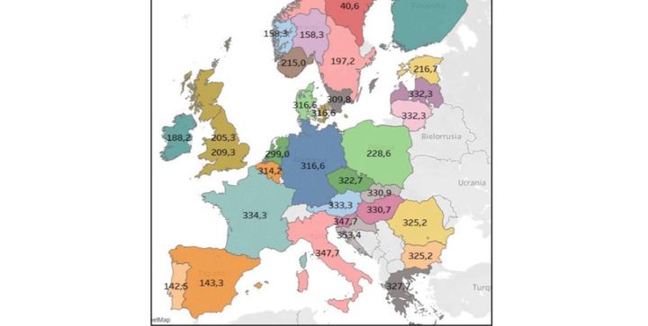 Mapa de los precios de la luz en Europa del 26 de junio de 2022.