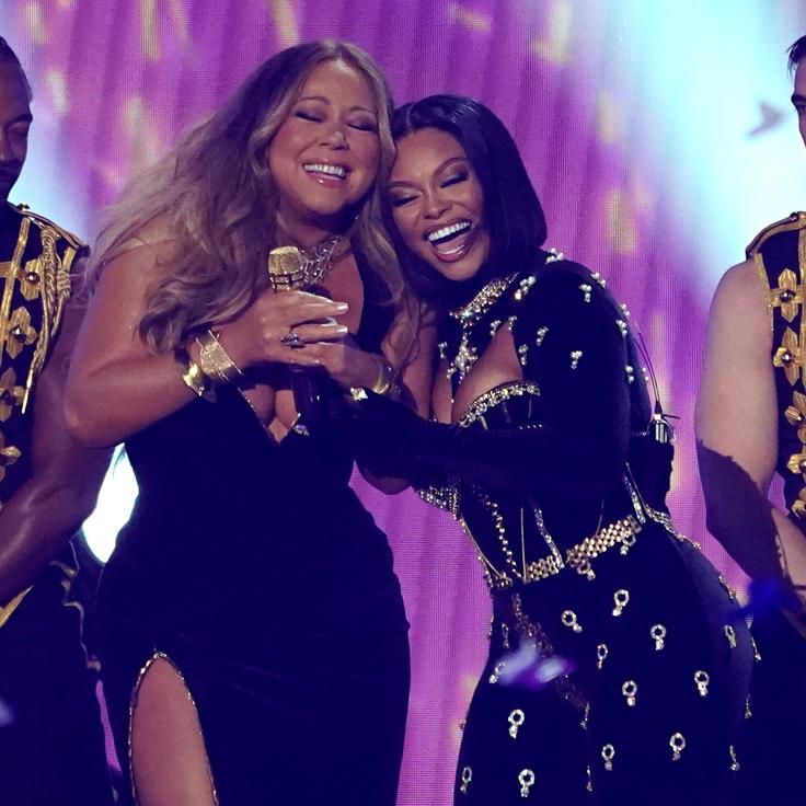 Mariah Carey (left) and Latto perform at the 2022 BET Awards on Sunday, June 26 at the Microsoft Theater in Los Angeles.