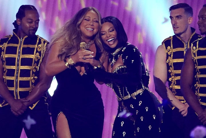 Mariah Carey (left) and Latto perform at the 2022 BET Awards on Sunday, June 26 at the Microsoft Theater in Los Angeles.