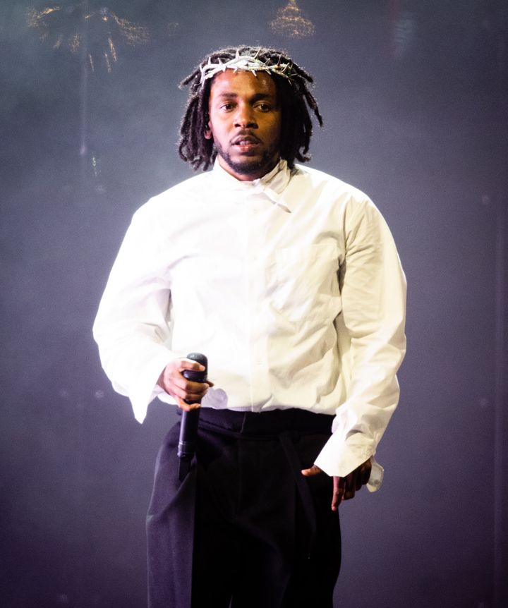 Kendrick Lamar performs as he headlines the Pyramid Stage during day five of Glastonbury Festival at Worthy Farm, Pilton on June 26, 2022 in Glastonbury, England. (Photo by Samir Hussein/WireImage)