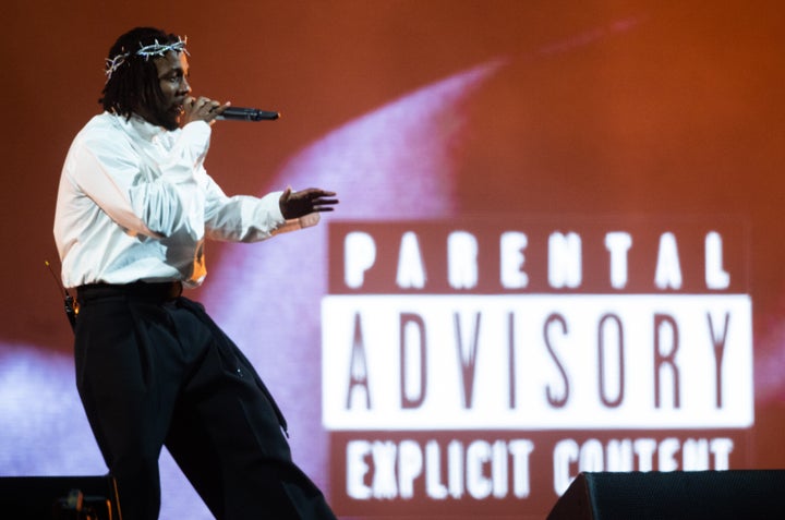 Kendrick Lamar performs as he headlines the Pyramid Stage during day five of Glastonbury Festival at Worthy Farm, Pilton on June 26, 2022 in Glastonbury, England. (Photo by Samir Hussein/WireImage)