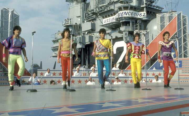 Menudo during the "Salute to Lady Liberty" special taping, July 2, 1984, at New York Harbor in New York City.