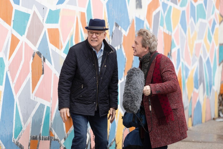 Charles (Steve Martin) and Oliver (Martin Short) recording their podcast.