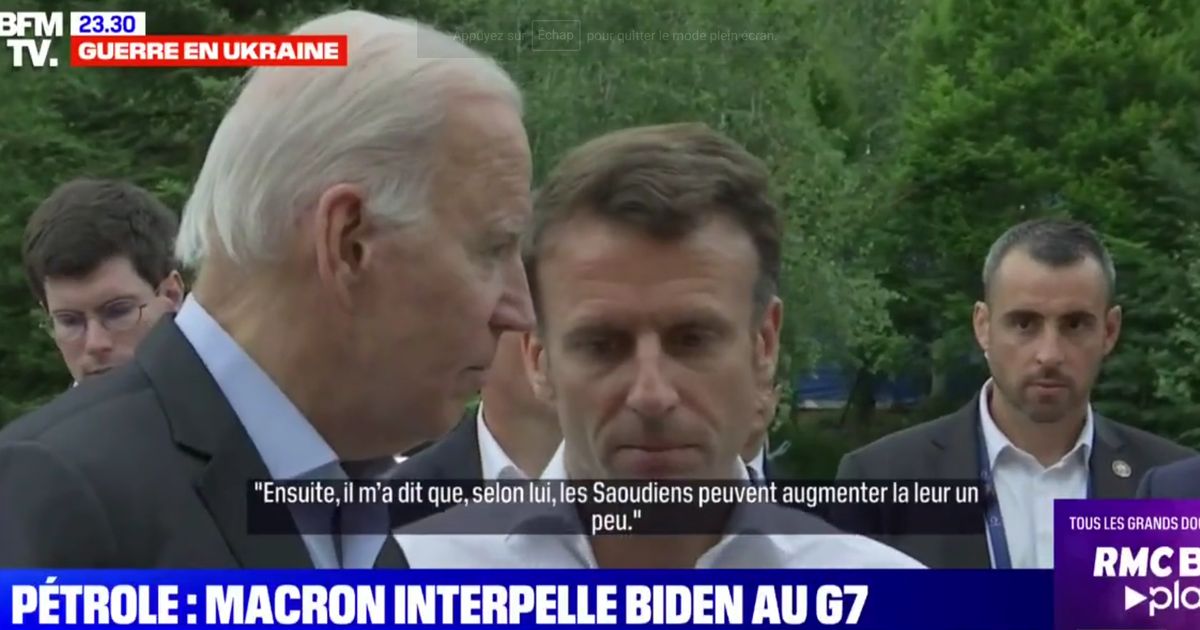 “Atmosfeer!”  In de G7 daagt Macron Biden uit, en de ontmoeting blijft niet onopgemerkt
