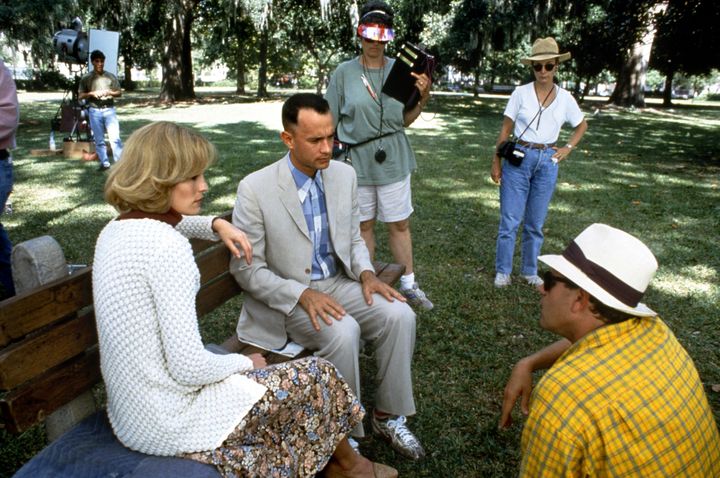 Tom Hanks filming Forrest Gump in 1994 with director Robert Zemeckis. (Photo by Sunset Boulevard/Getty Images)
