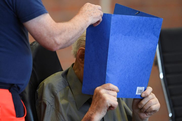 A 101-year-old former security guard of the Sachsenhausen concentration camp appears in the courtroom before his trial verdict at the Landgericht Neuruppin court, in Brandenburg, Germany June 28, 2022. REUTERS/Annegret Hilse