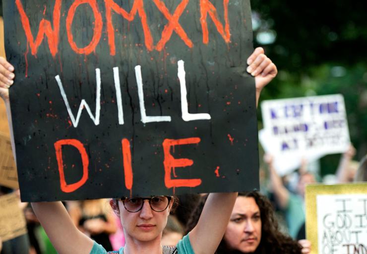 Abortion rights activists protest outside the Colorado state Capitol in Denver, June 24, 2022.