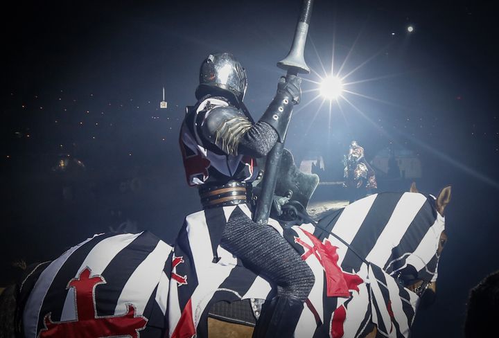 A knight rides at the Medieval Times in Lyndhurst, N.J., where workers are trying to unionize.