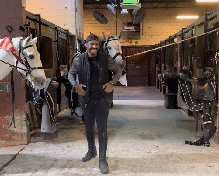Medieval Times worker Purnell Thompson at the stables in his castle in Lyndhurst, New Jersey. Thompson is one of the workers trying to form a union.