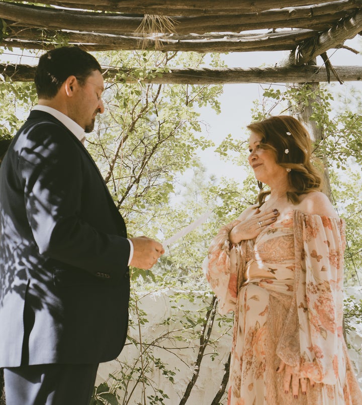 The author and her husband, Brian, exchanging their vows.