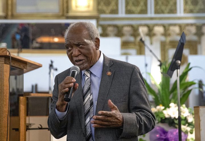 Rep. Danny Davis addresses the congregation at New Galilee Baptist Church during a campaign stop on May 29 in Chicago's Lawndale neighborhood.