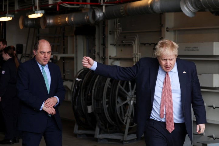 Boris Johnson (right) and defence secretary Ben Wallace onboard HMS Dauntless.