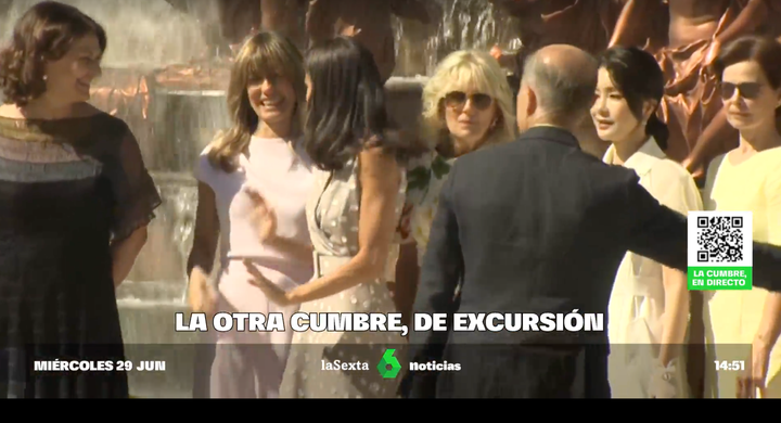 Begoña Gómez y Letizia posando junto a Jill Biden.