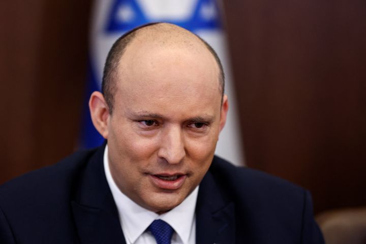 Israeli Prime Minister Naftali Bennett attends a cabinet meeting at the Prime Minister's office in Jerusalem June 26, 2022 REUTERS/Ronen Zvulun/Pool