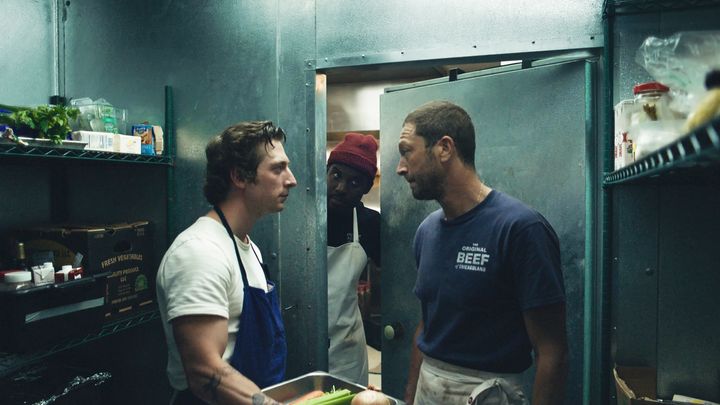 In "The Bear," Jeremy Allen White, left, stars as Carmy Berzatto, a restaurant owner dealing with a staff that's resistant to change. One of them is Ebon Moss-Bachrach, right, as Richie Jerimovich.