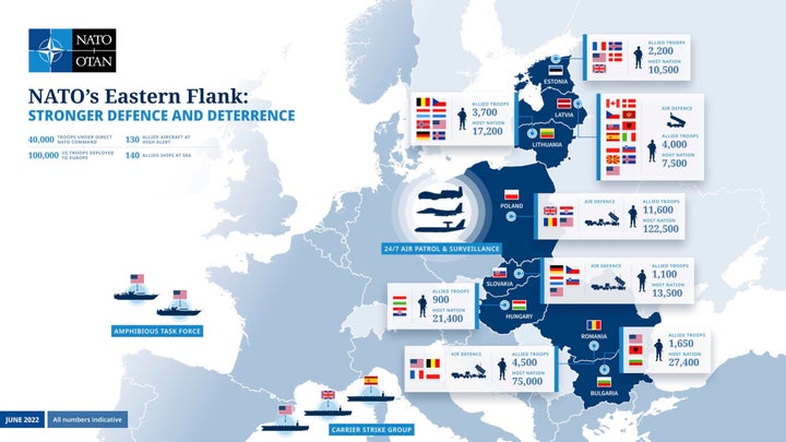 Nato's reinforced eastern flank as of June 2022.