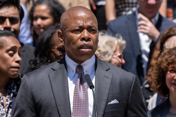 Mayor Eric Adams, pictured on June 24, said more guns means "more babies crying, as those who loved them lie dead."