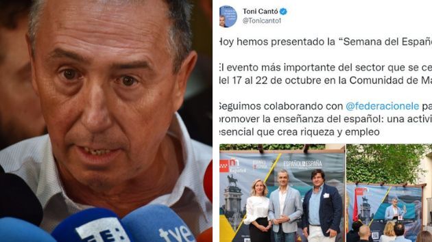 Joan Baldoví y el tuit de Toni Cantó al que ha respondido.