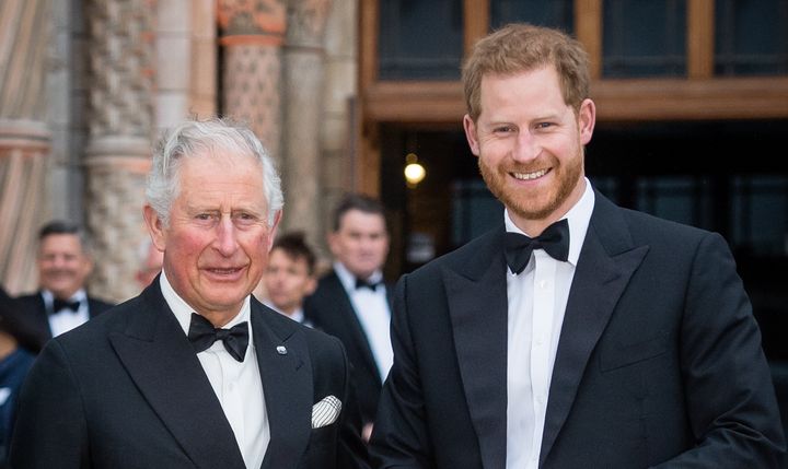 Prince Charles and the Duke of Sussex attend the "Our Planet" global premiere at Natural History Museum on April 4, 2019 in London. 