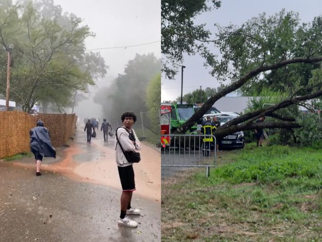 Des images postées sur les réseaux sociaux montrent les dégâts causés par un orage violent aux Eurockéennes de Belfort, le 30 juin 2022