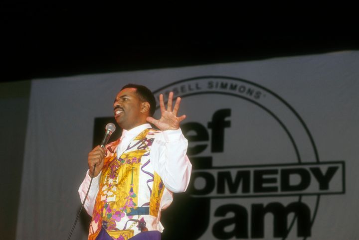 Comedian Steve Harvey performs at Russell Simmons' Def Comedy Jam on June 10, 1993 in New York City.