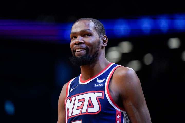 Brooklyn Nets' Kevin Durant is shown during the first half of an NBA basketball game against the Indiana Pacers at the Barclays Center, Sunday, Apr. 10, 2022, in New York. Durant has requested a trade from the Brooklyn Nets, according to a person with direct knowledge of the seismic decision that will undoubtedly have teams scrambling to put together enormous offers for the perennial All-Star. (AP Photo/Seth Wenig, File)