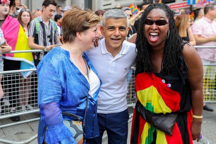 Emily Thornberry, Sadiq Khan and Dawn Butler at Pride London. 