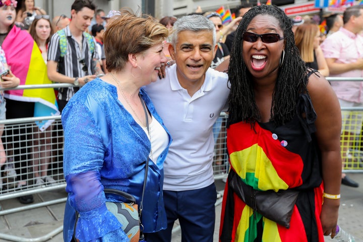 Emily Thornberry, Sadiq Khan and Dawn Butler at Pride London.