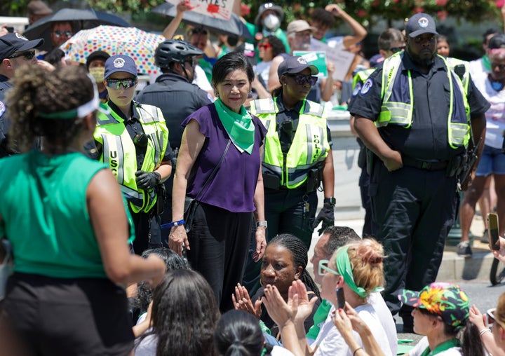 U.S. Rep. Judy Chu (D-Calif.) is detained by U.S. Capitol Police for participating in a protest outside the U.S. Supreme Court on the last day of their term on June 30, 2022 in Washington, DC.