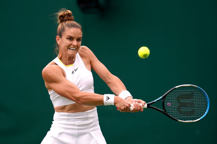 Maria Sakkari during her match against Tatjana Maria during day five of the 2022 Wimbledon Championships at the All England Lawn Tennis and Croquet Club, Wimbledon. Picture date: Friday July 1, 2022. (Photo by John Walton/PA Images via Getty Images)