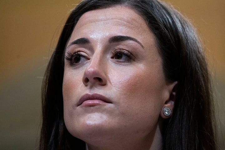 UNITED STATES - JUNE 28: Cassidy Hutchinson, an aide to former White House Chief of Staff Mark Meadows, testifies during the Select Committee to Investigate the January 6th Attack on the United States Capitol hearing to present previously unseen material and hear witness testimony in Cannon Building, on Tuesday, June 28, 2022.