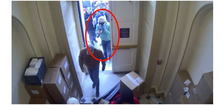 CCTV footage captured Jordan Revlett entering the Capitol on Jan. 6, 2021. No Capitol Police officer is present.