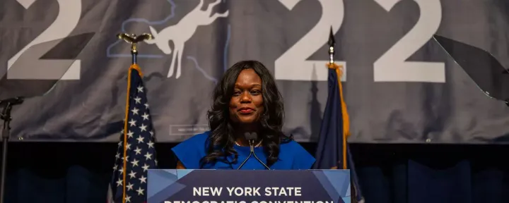 Assemblymember Rodneyse Bichotte Hermelyn (D-Brooklyn) speaks at the New York State Democratic Convention, Feb. 17, 2022.
