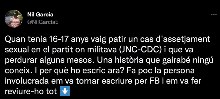 Captura del tuit de Nil Garcia exponiendo el caso