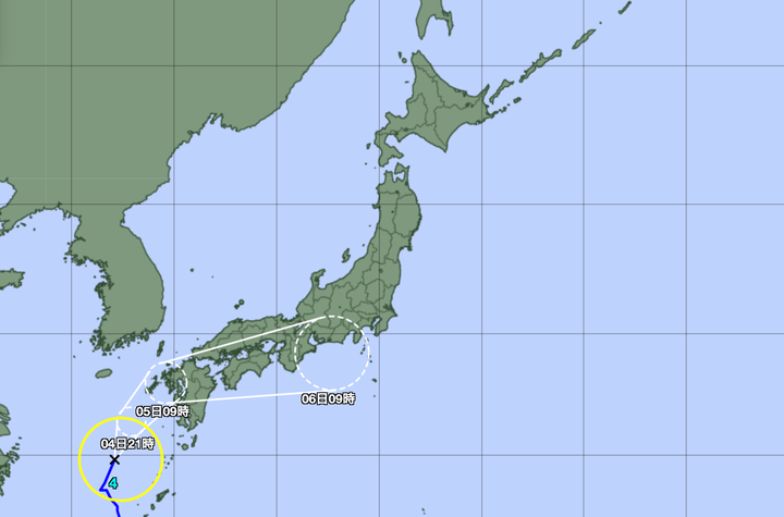 台風4号 今後の進路と天気は 5日には九州に上陸するおそれ 東日本でも大雨に注意 台風情報 ハフポスト News 台風4号 今後の進路と天気は 5日には九州に上陸するおそれ 東日本でも大雨に注意 台風情報 ハフポスト News