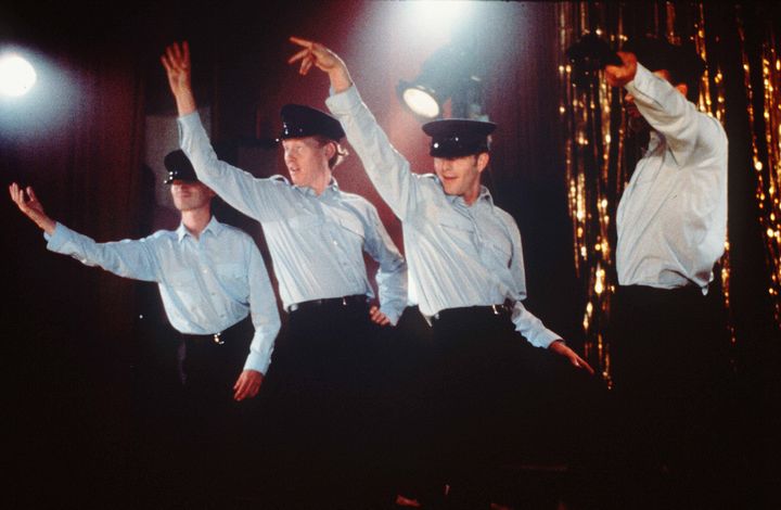 The cast of The Full Monty on stage in 1997